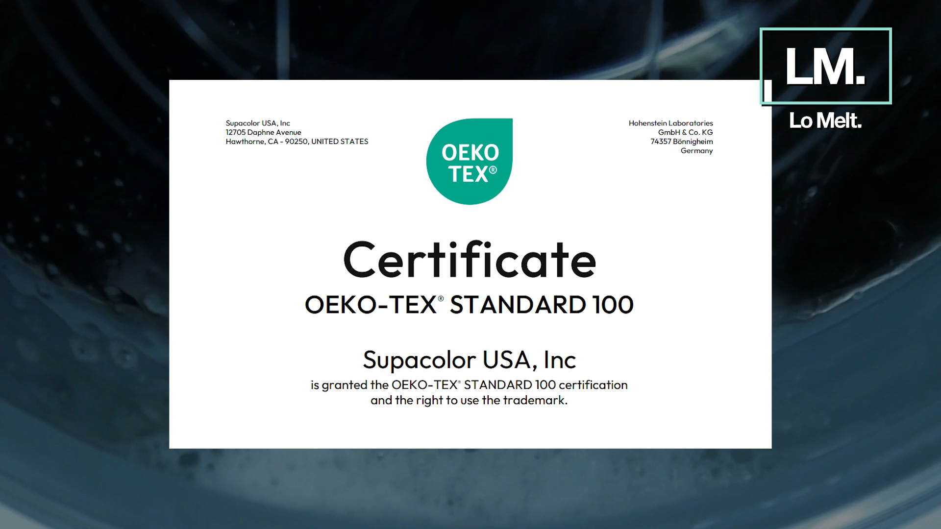OEKO-TEX Standard 100 certification