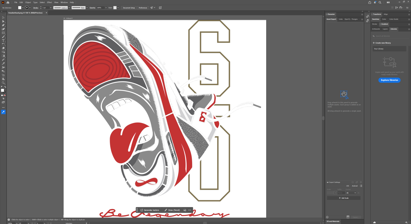 Vector sneaker artwork being built in Adobe Illustrator